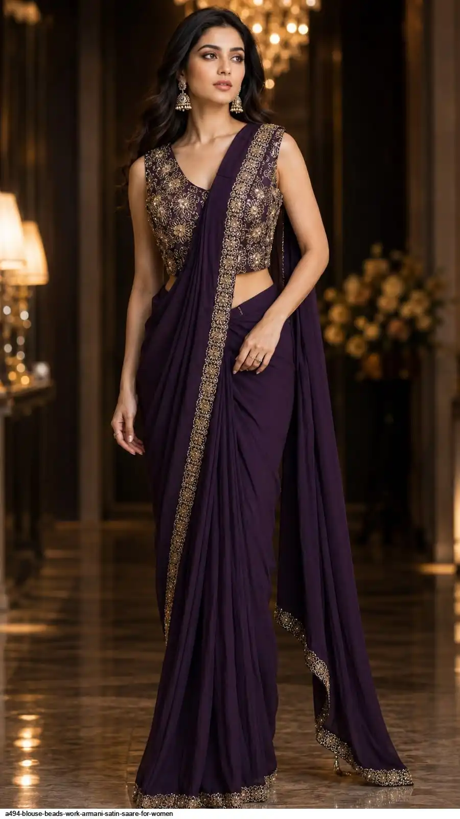 A494 BLOUSE BEADS WORK ARMANI SATIN SAARE FOR WOMEN 2