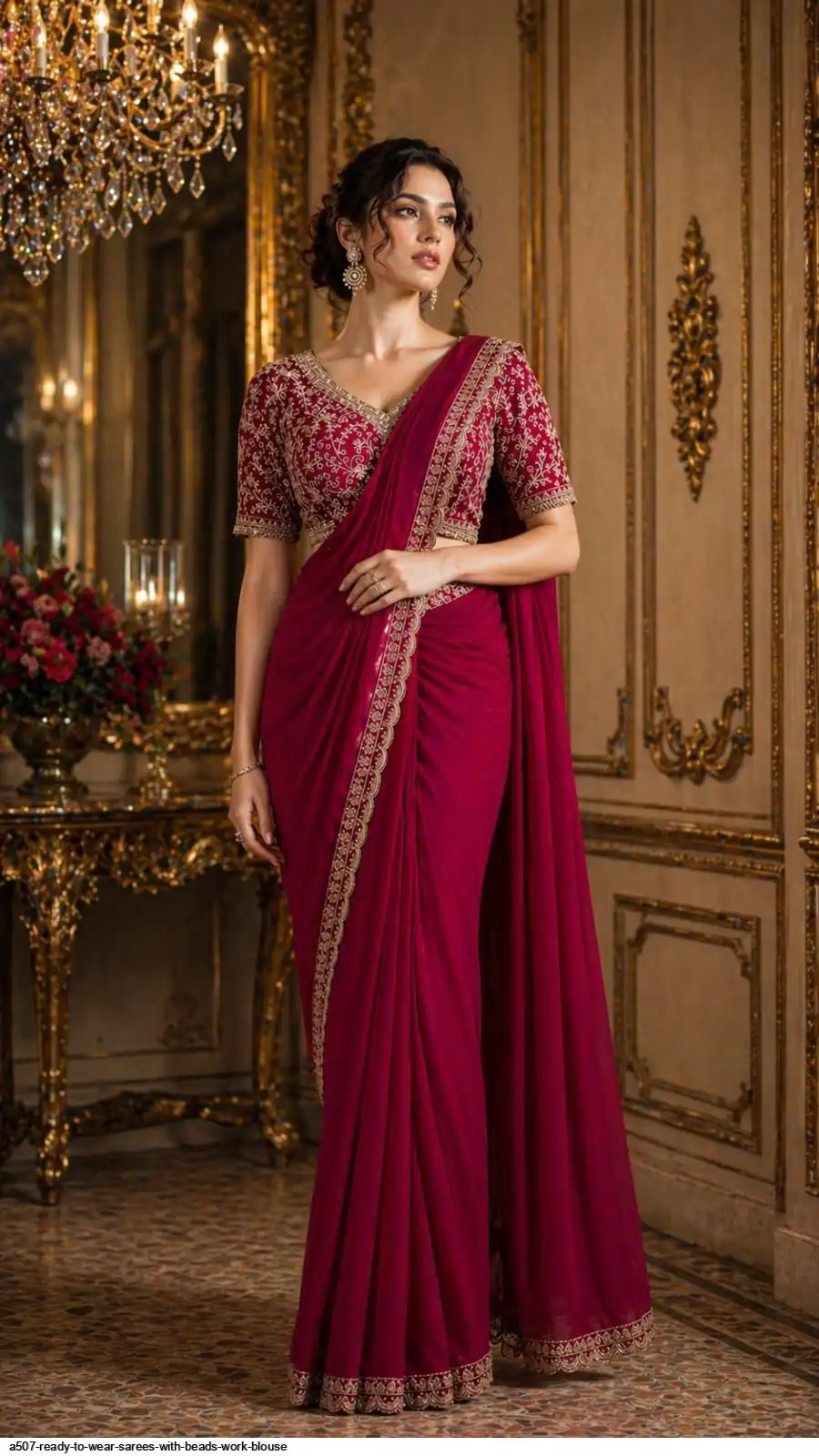 A507 READY TO WEAR SAREES WITH BEADS WORK BLOUSE B