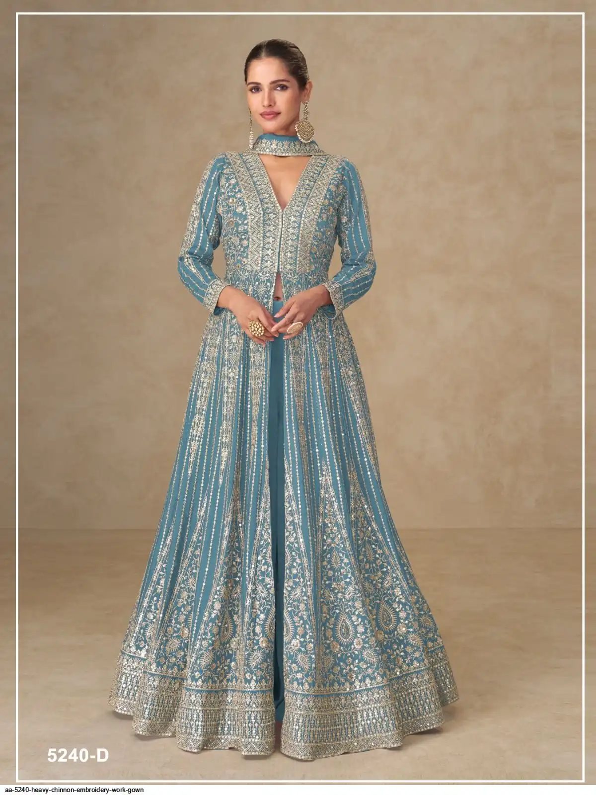 AA 5240 HEAVY CHINNON EMBROIDERY WORK GOWN D