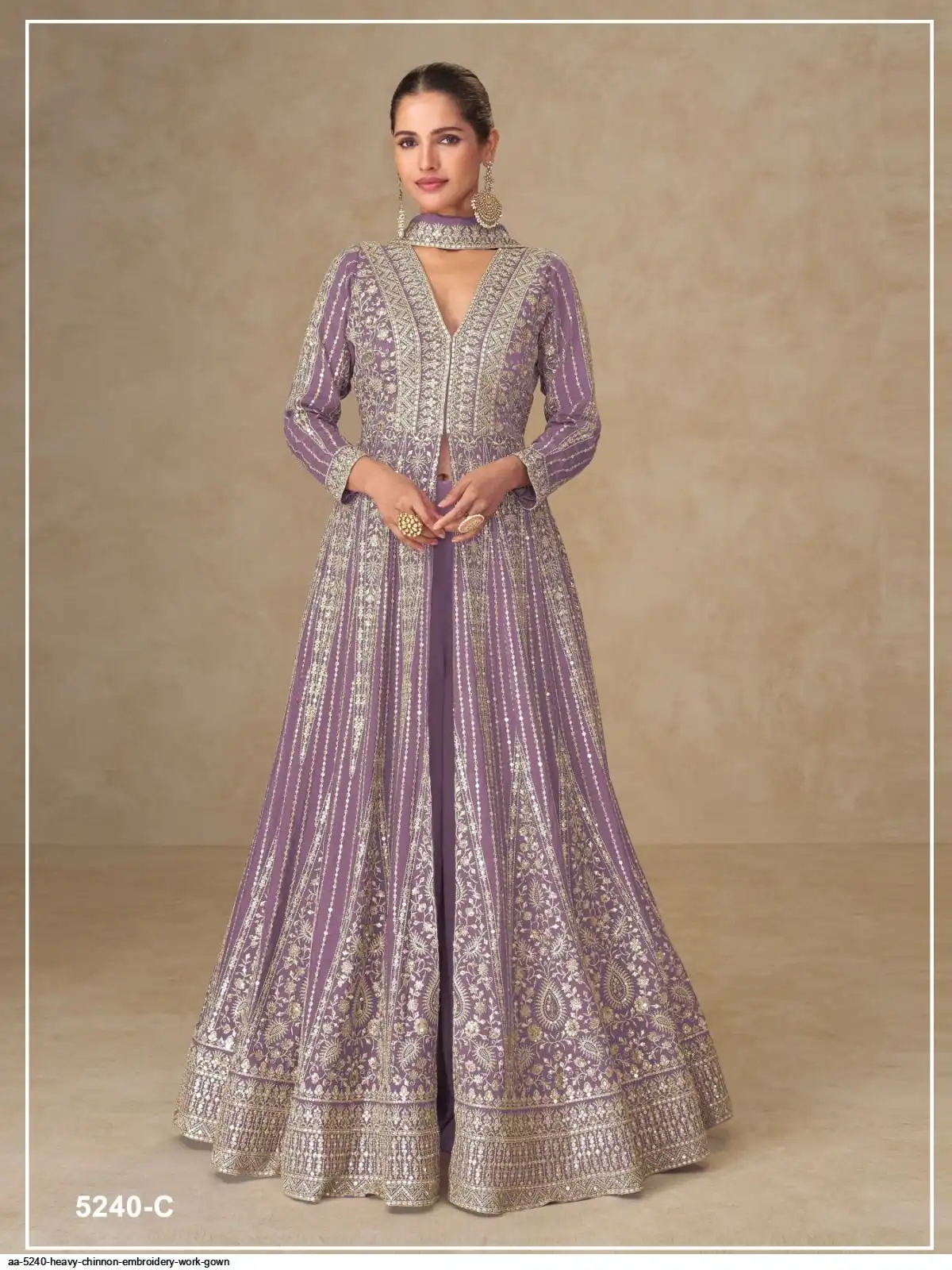 AA 5240 HEAVY CHINNON EMBROIDERY WORK GOWN C