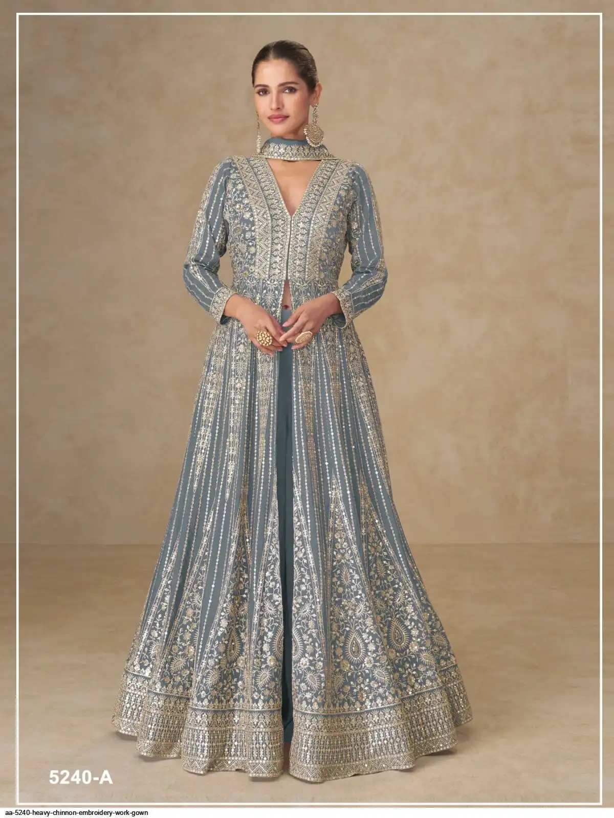 AA 5240 HEAVY CHINNON EMBROIDERY WORK GOWN A