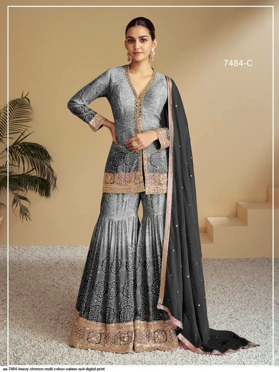 AA 7484 HEAVY CHINNON MULTI COLOUR SALWAR SUIT DIGITAL PRINT A