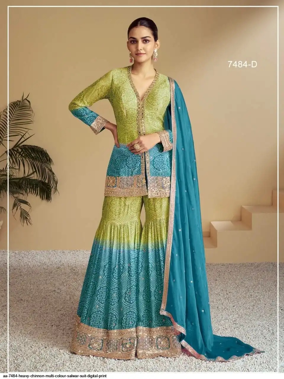 AA 7484 HEAVY CHINNON MULTI COLOUR SALWAR SUIT DIGITAL PRINT B