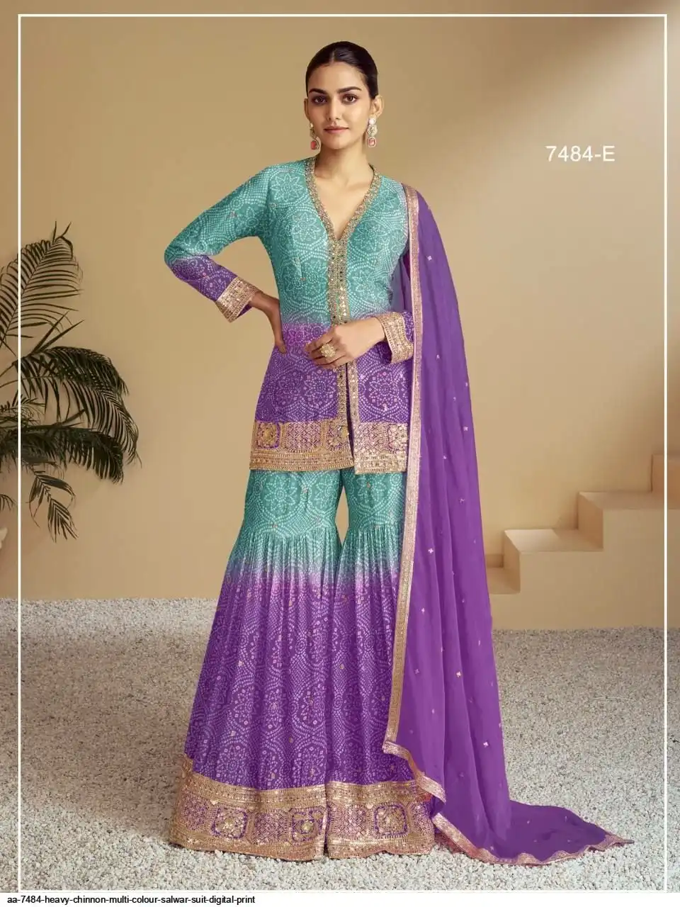 AA 7484 HEAVY CHINNON MULTI COLOUR SALWAR SUIT DIGITAL PRINT C