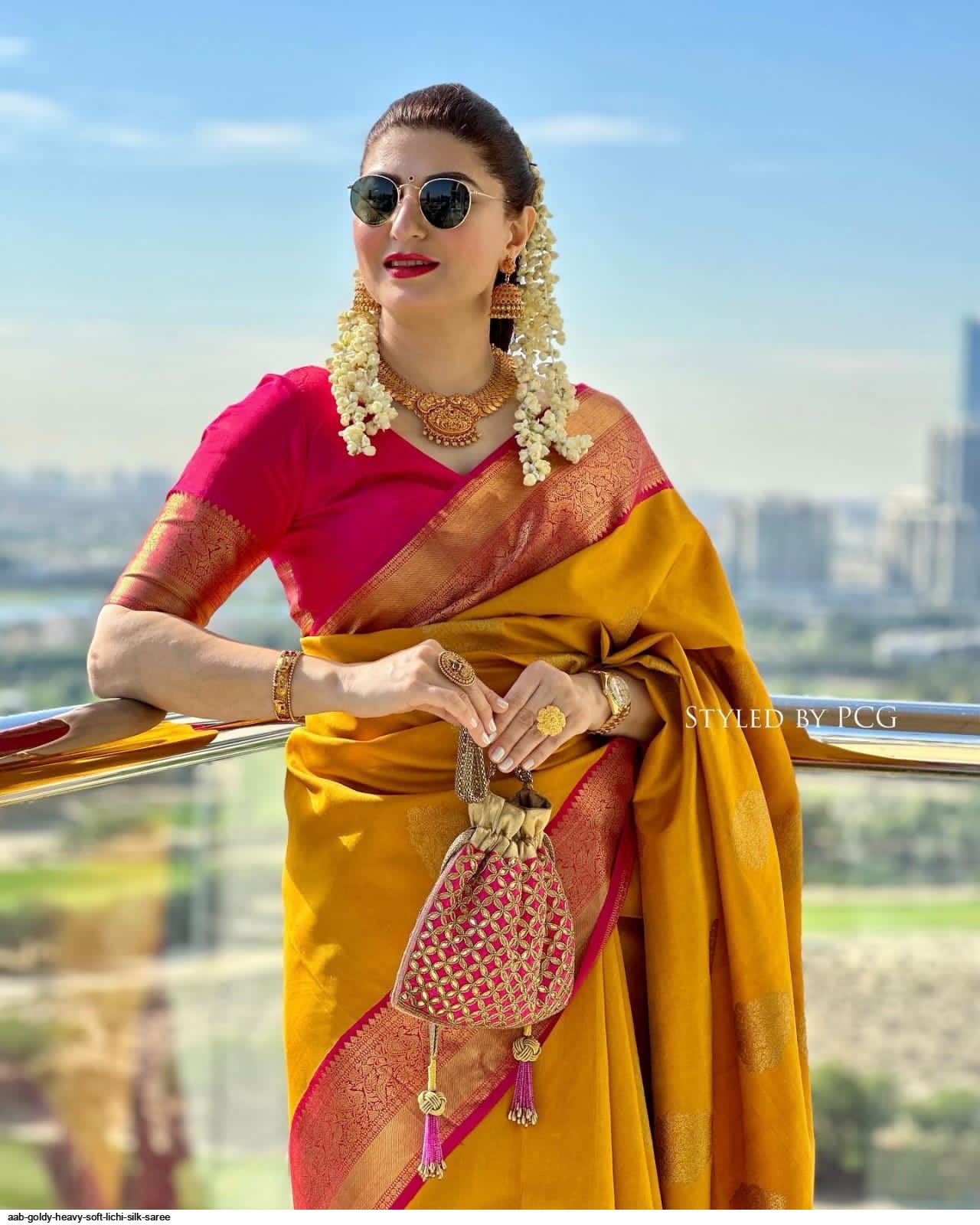 AAB GOLDY HEAVY SOFT LICHI SILK SAREE