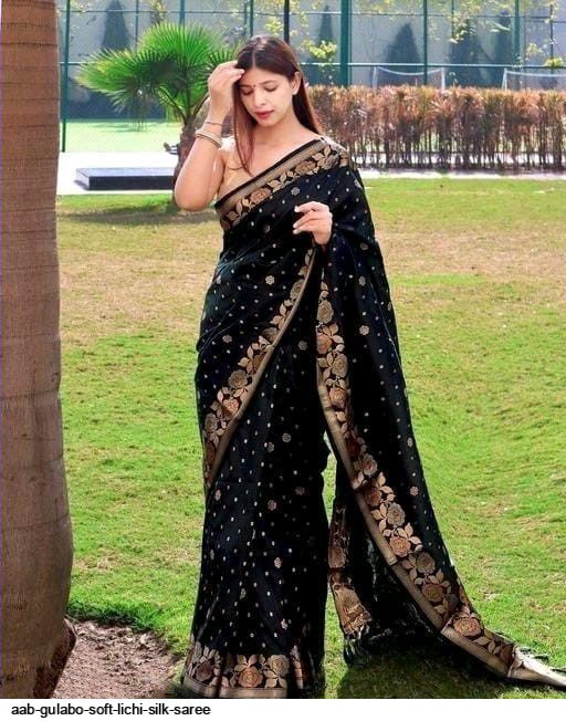 Buy Festival Wear Black Weaving Lichi Silk Saree Online From Surat  Wholesale Shop.