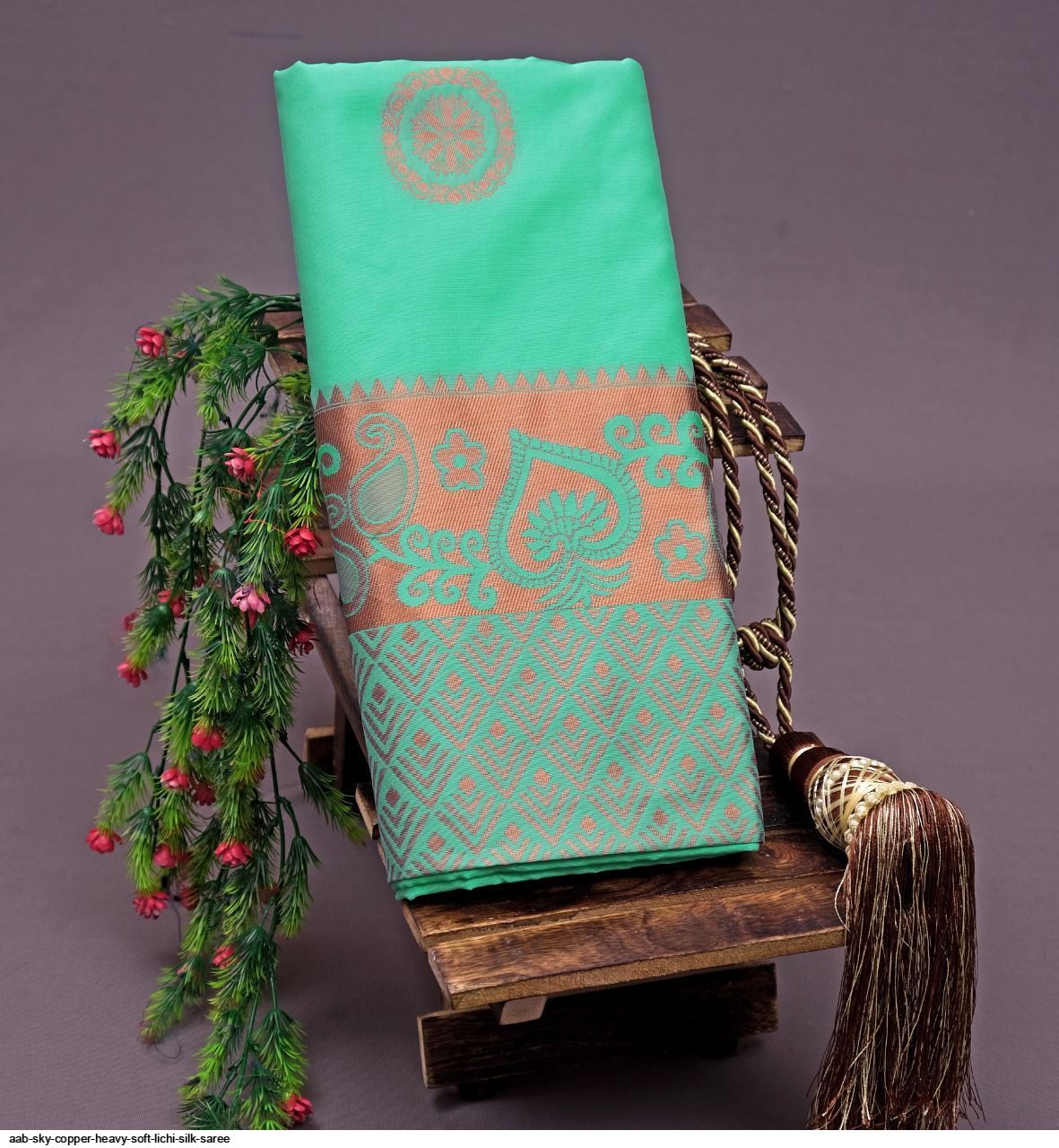 AAB SKY COPPER HEAVY SOFT LICHI SILK SAREE