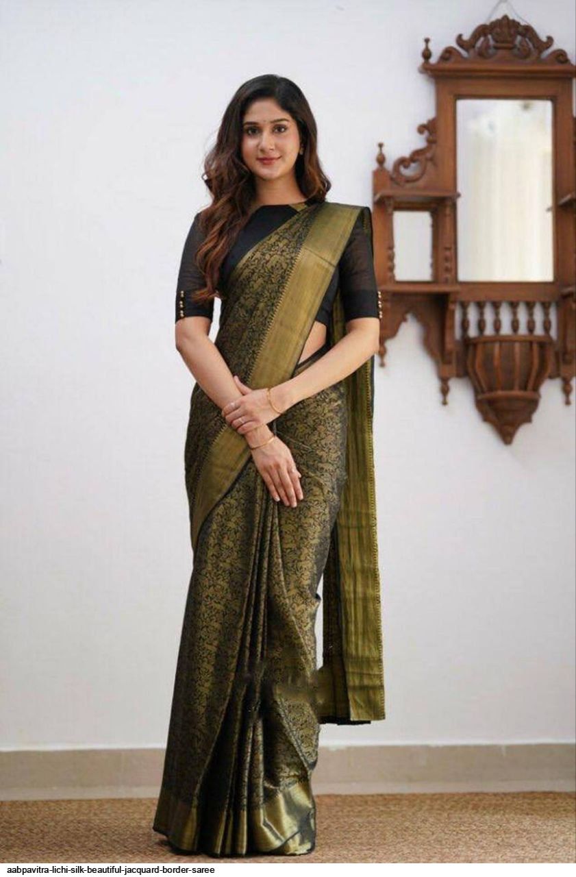 AABPAVITRA LICHI SILK BEAUTIFUL JACQUARD BORDER SAREE D