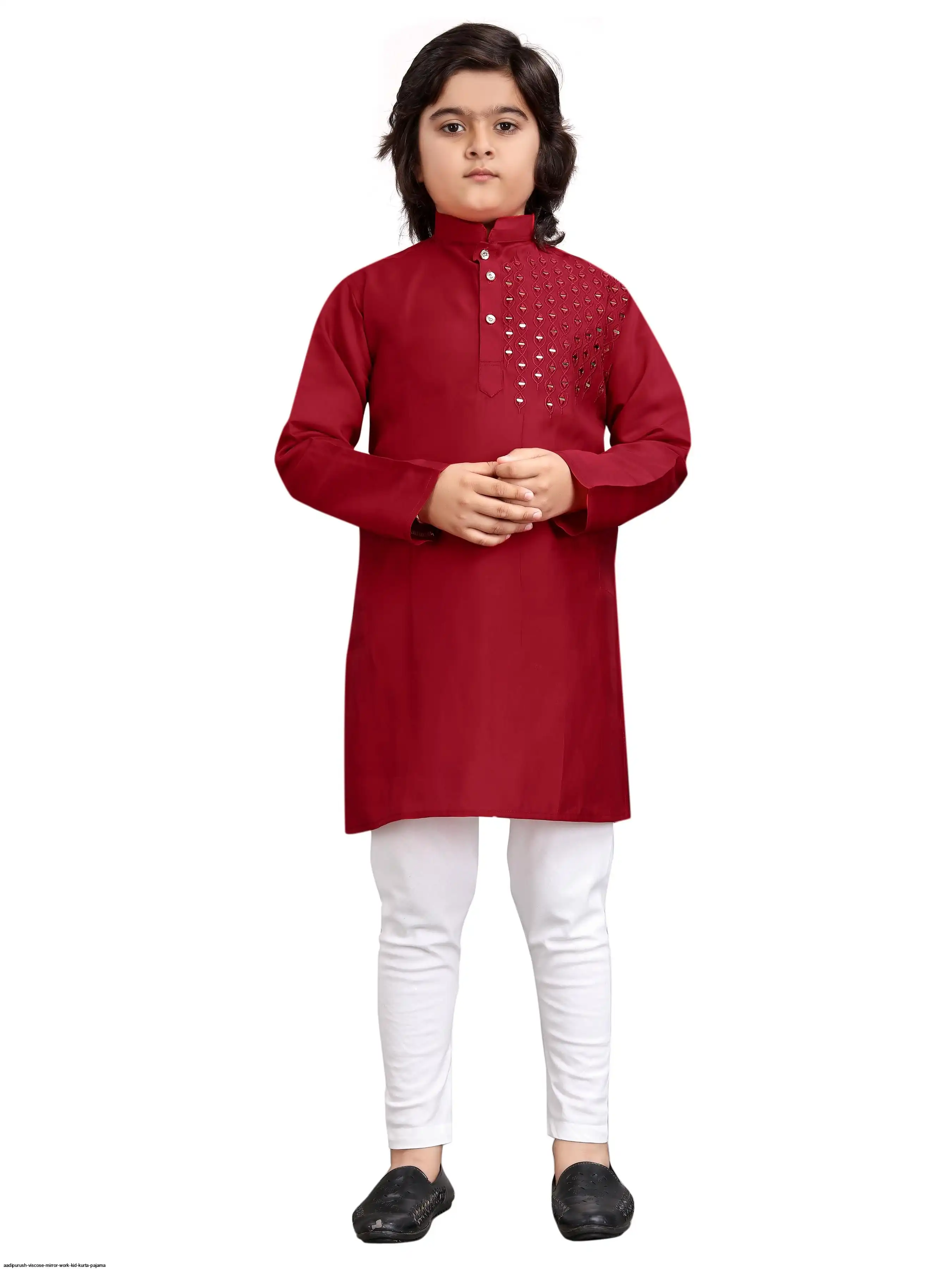 AADIPURUSH VISCOSE MIRROR WORK KID KURTA PAJAMA B