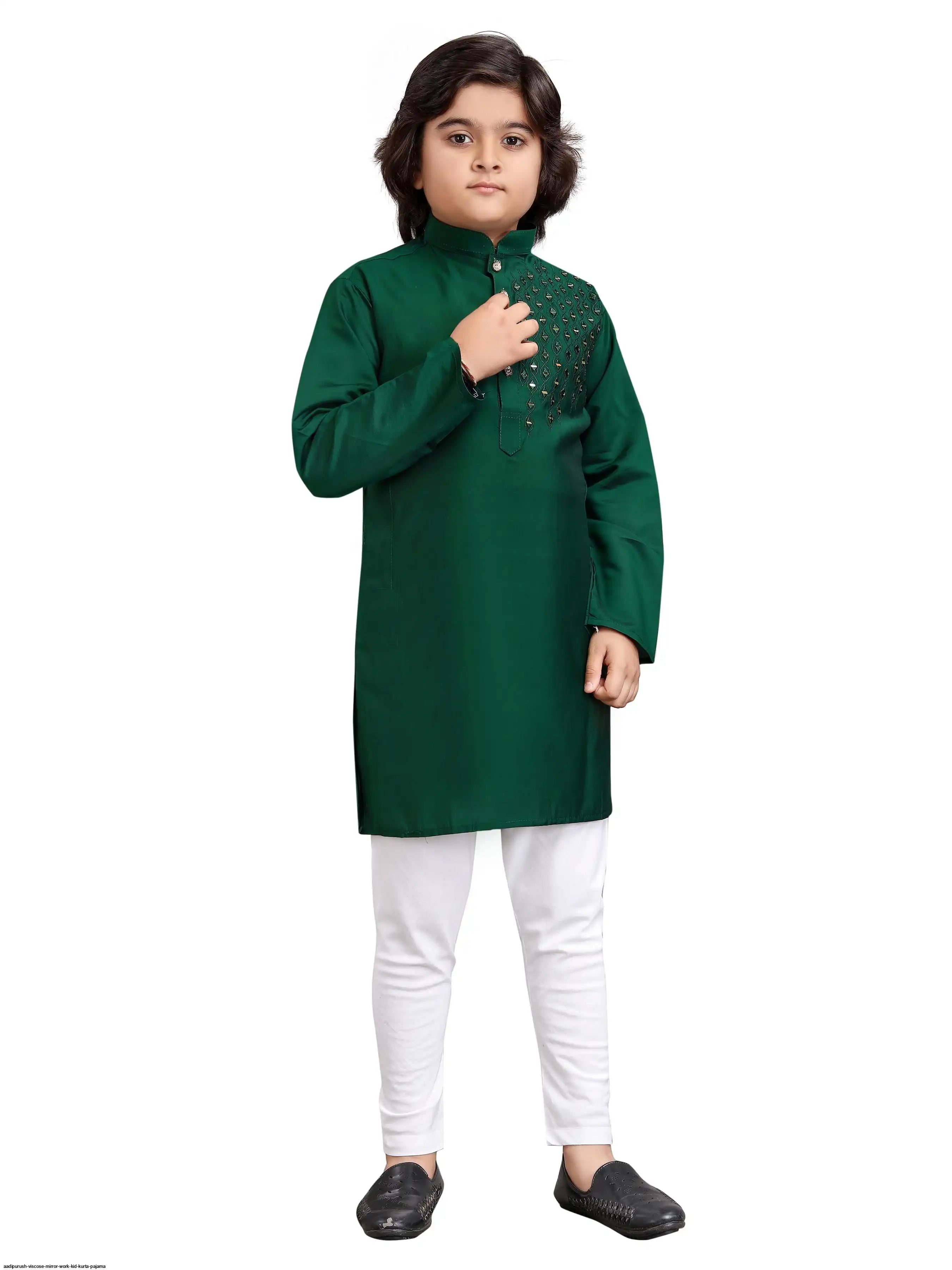 AADIPURUSH VISCOSE MIRROR WORK KID KURTA PAJAMA C