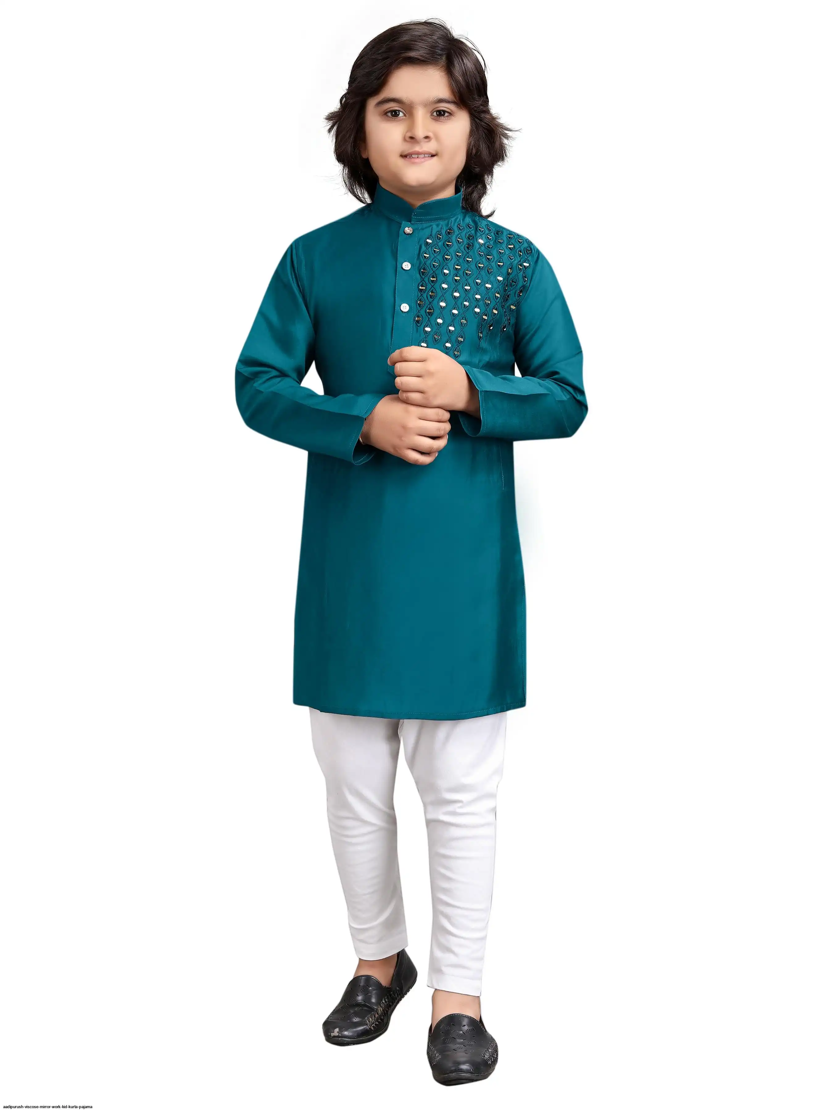 AADIPURUSH VISCOSE MIRROR WORK KID KURTA PAJAMA D