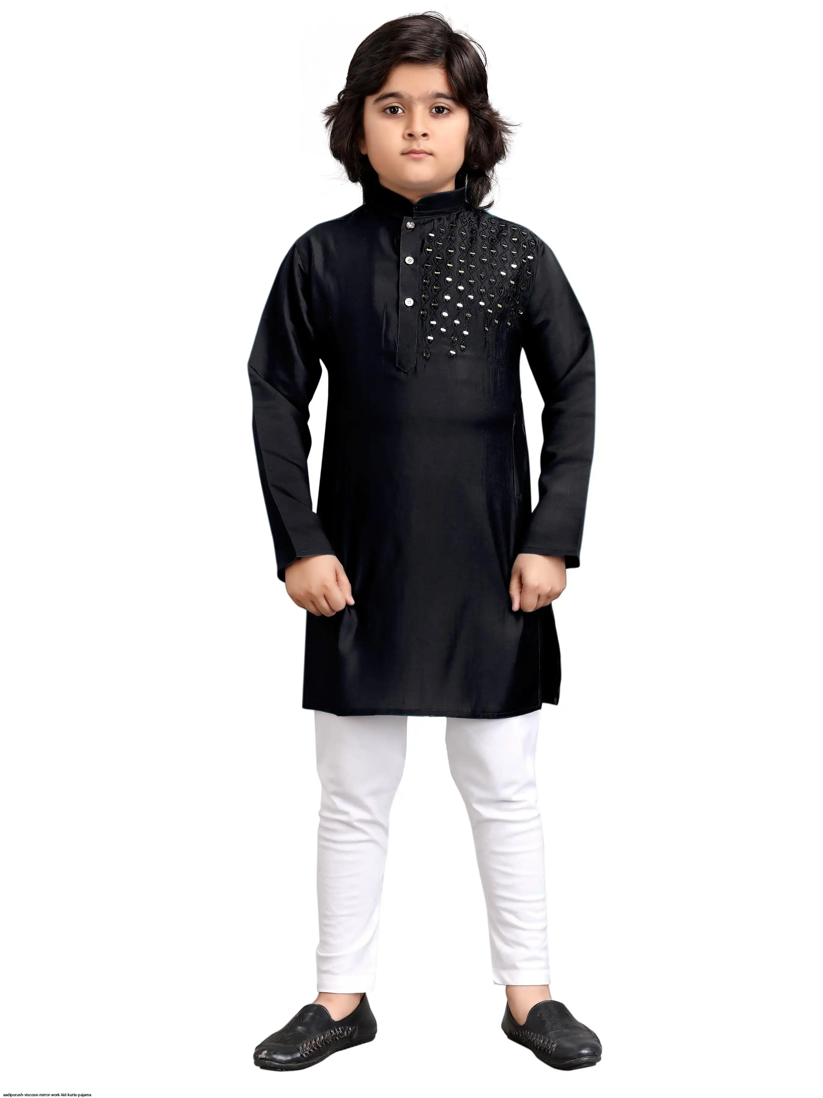 AADIPURUSH VISCOSE MIRROR WORK KID KURTA PAJAMA F