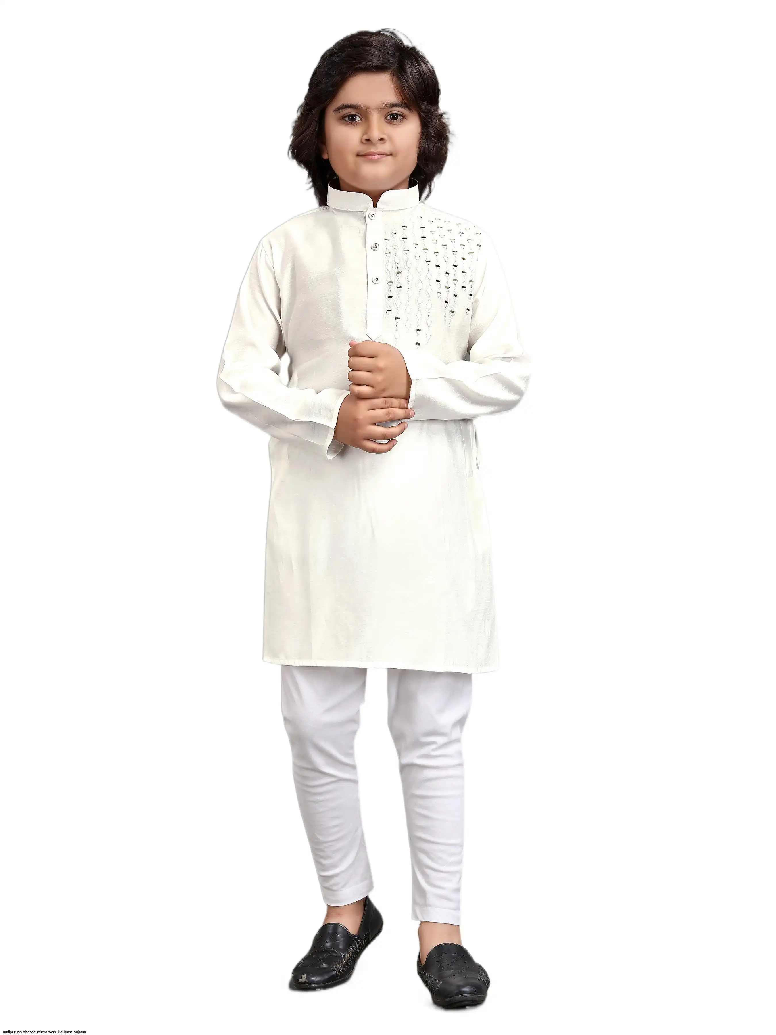 AADIPURUSH VISCOSE MIRROR WORK KID KURTA PAJAMA A