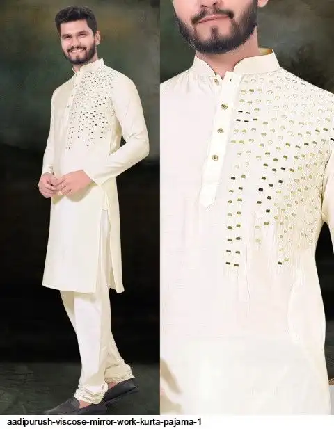 AADIPURUSH VISCOSE MIRROR WORK KURTA PAJAMA 1 A