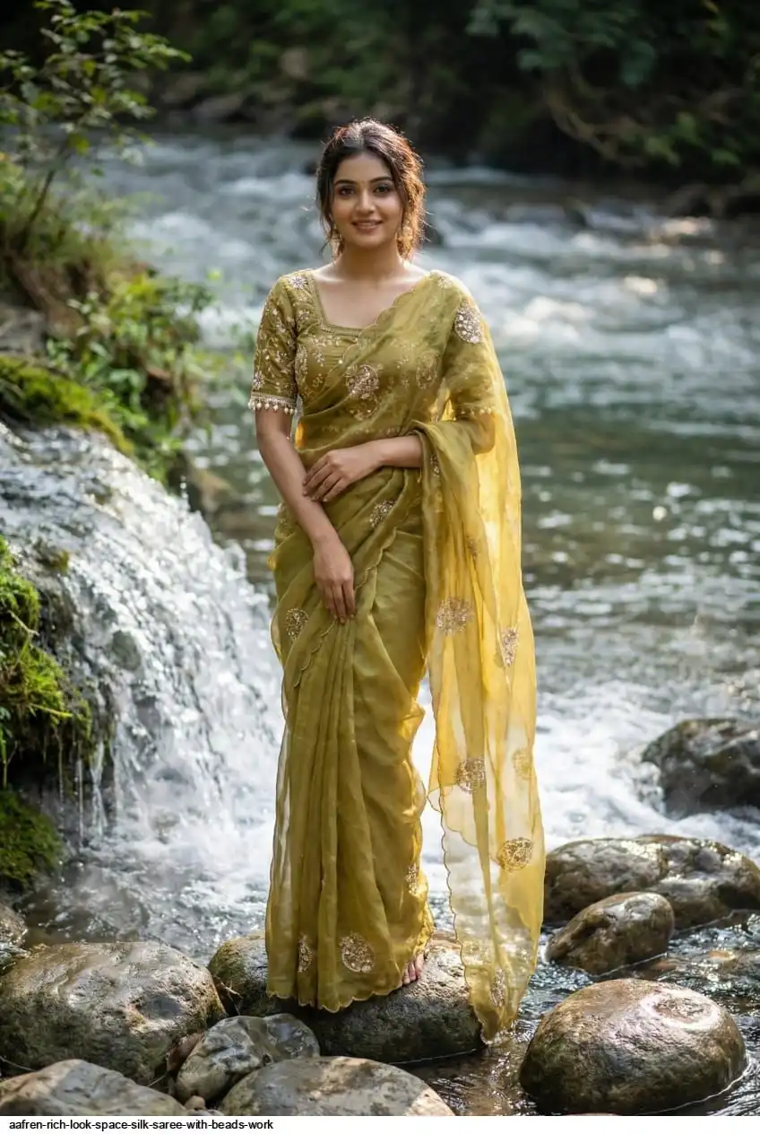 AAFREN RICH LOOK SPACE SILK SAREE WITH BEADS WORK B