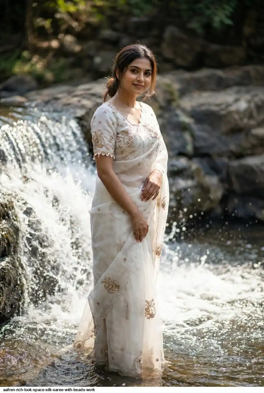 AAFREN RICH LOOK SPACE SILK SAREE WITH BEADS WORK F