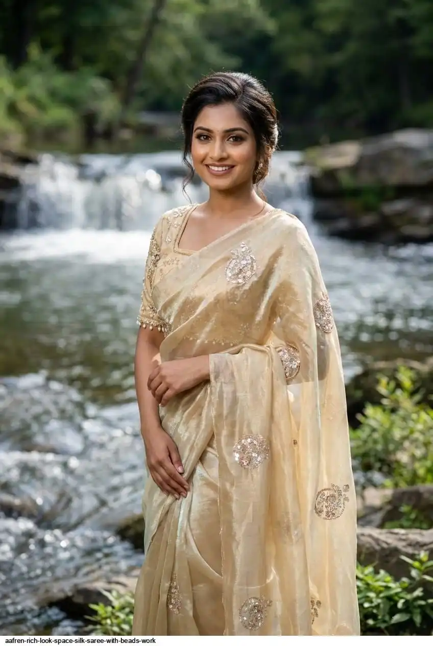 AAFREN RICH LOOK SPACE SILK SAREE WITH BEADS WORK A