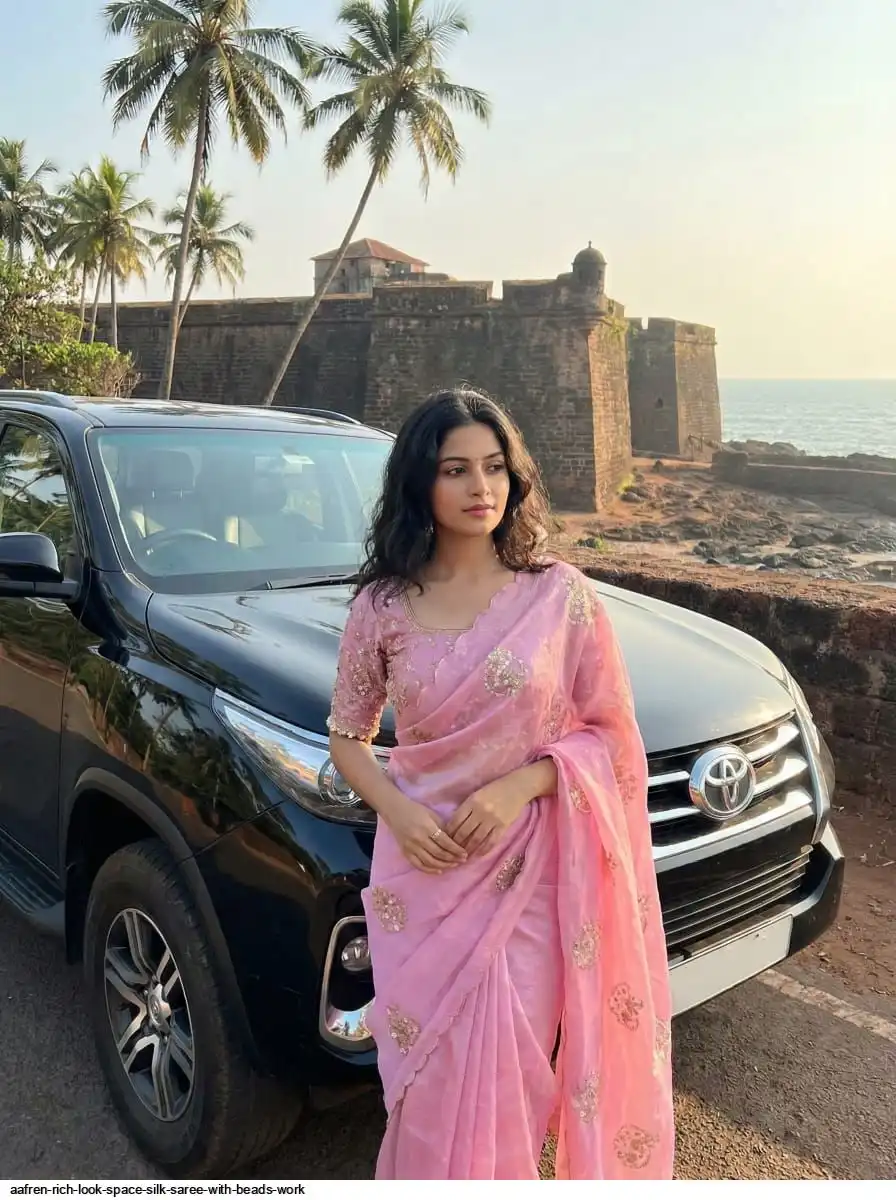 AAFREN RICH LOOK SPACE SILK SAREE WITH BEADS WORK C
