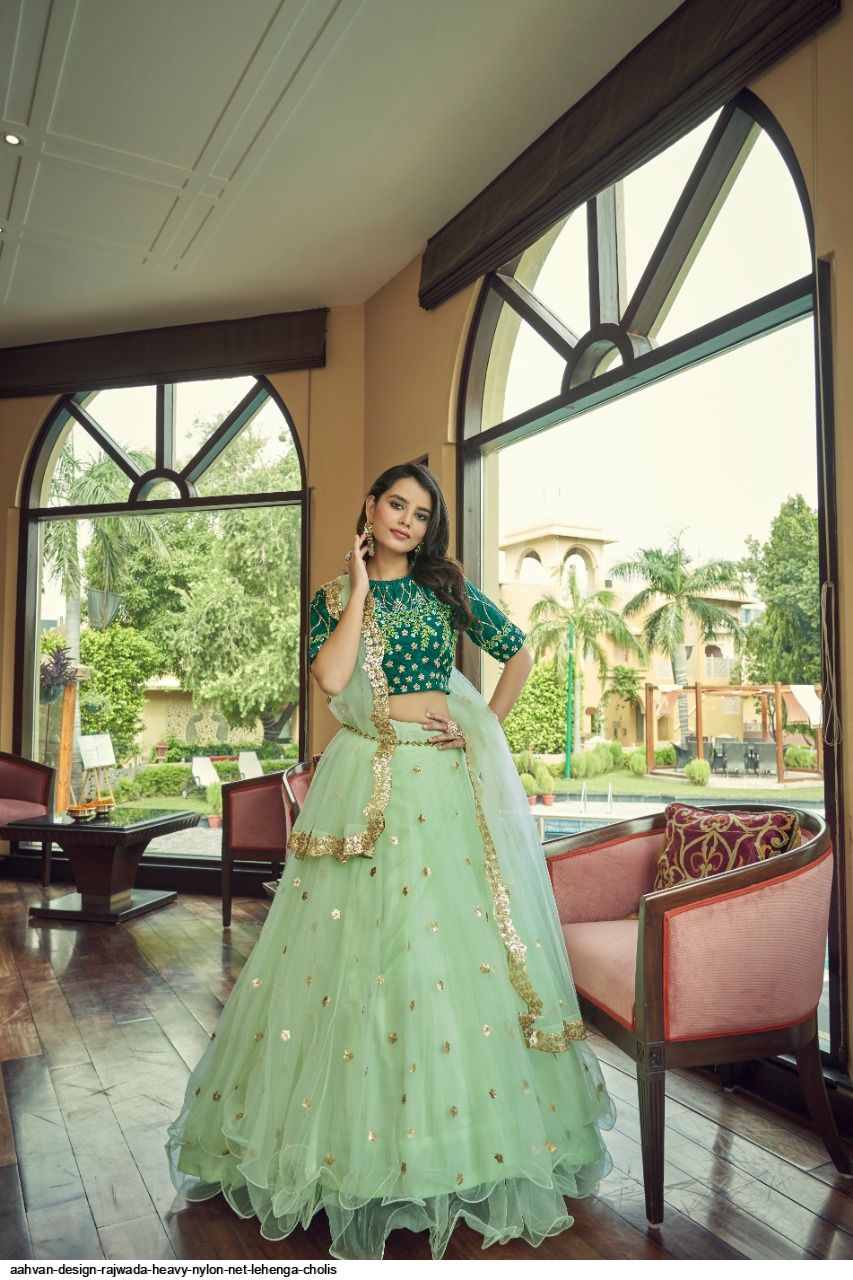 aahvan designs rajwada heavy nylon net lehenga choli