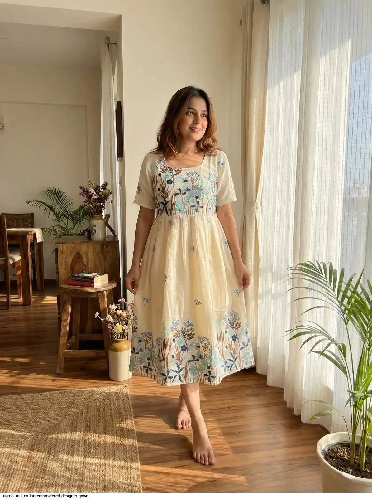 AAROHI MUL COTTON EMBROIDERED DESIGNER GOWN B