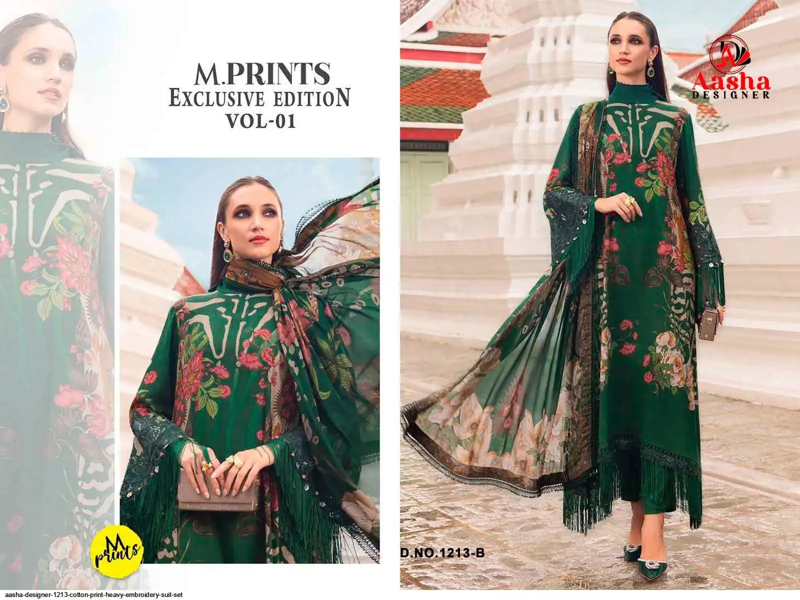 AASHA DESIGNER 1213 COTTON PRINT HEAVY EMBROIDERY SUIT SET B