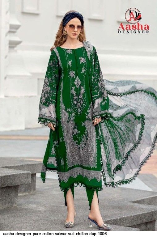 AASHA DESIGNER PURE COTTON SALWAR SUIT CHIFFON DUP 1006 A
