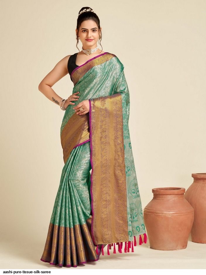 Peach Pure Banarasi Handloom Tissue Silk Saree - Aura Benaras