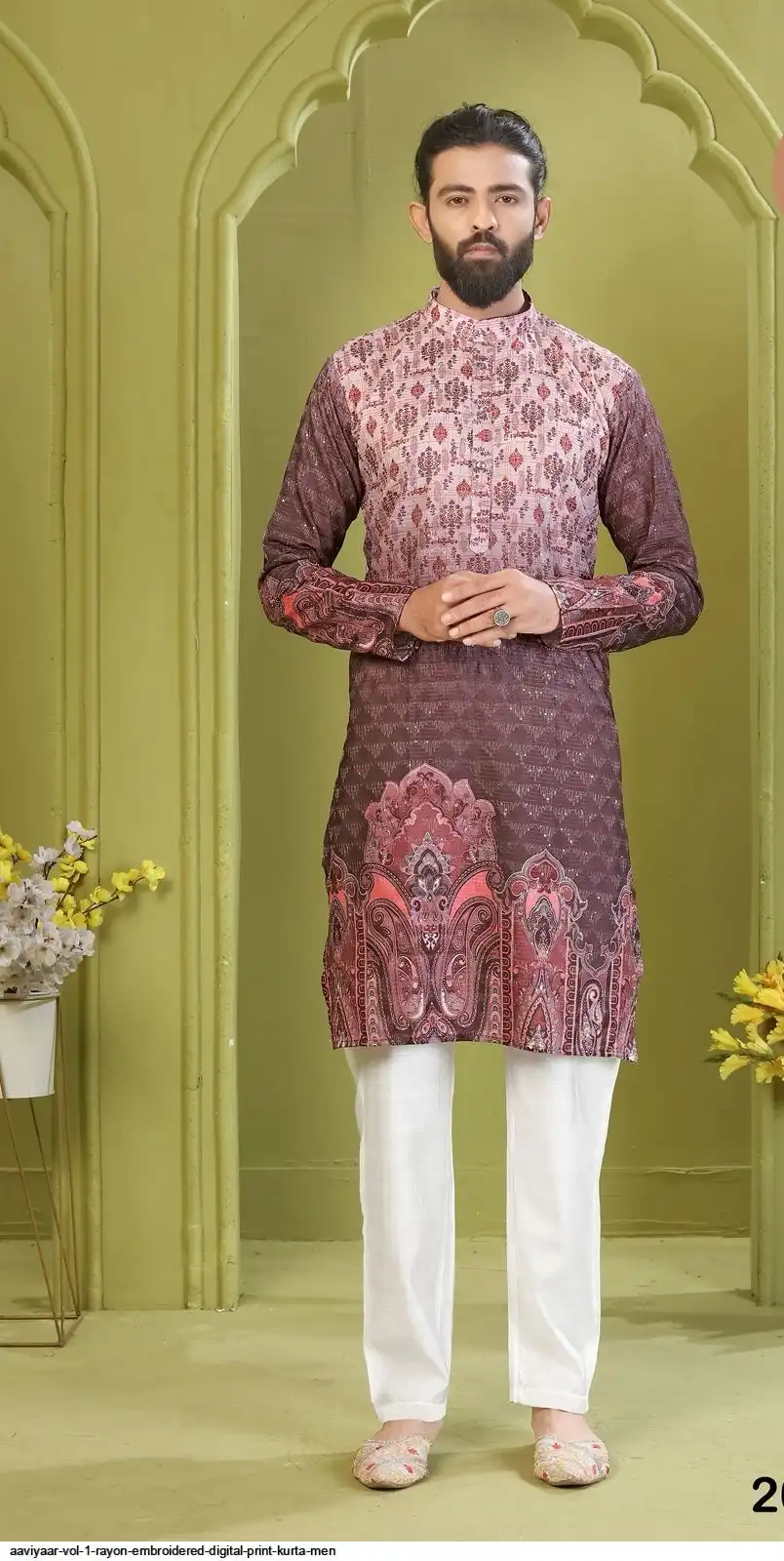 AAVIYAAR VOL 1 RAYON EMBROIDERED DIGITAL PRINT KURTA MEN 2001