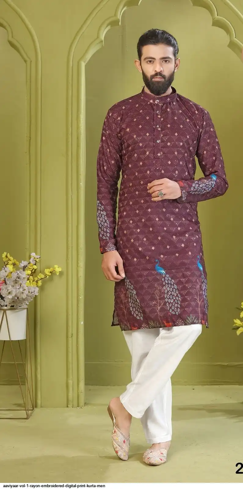 AAVIYAAR VOL 1 RAYON EMBROIDERED DIGITAL PRINT KURTA MEN 2005