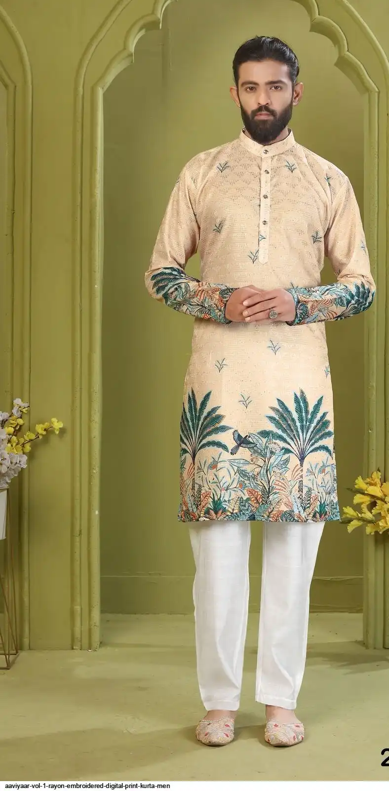 AAVIYAAR VOL 1 RAYON EMBROIDERED DIGITAL PRINT KURTA MEN 2002