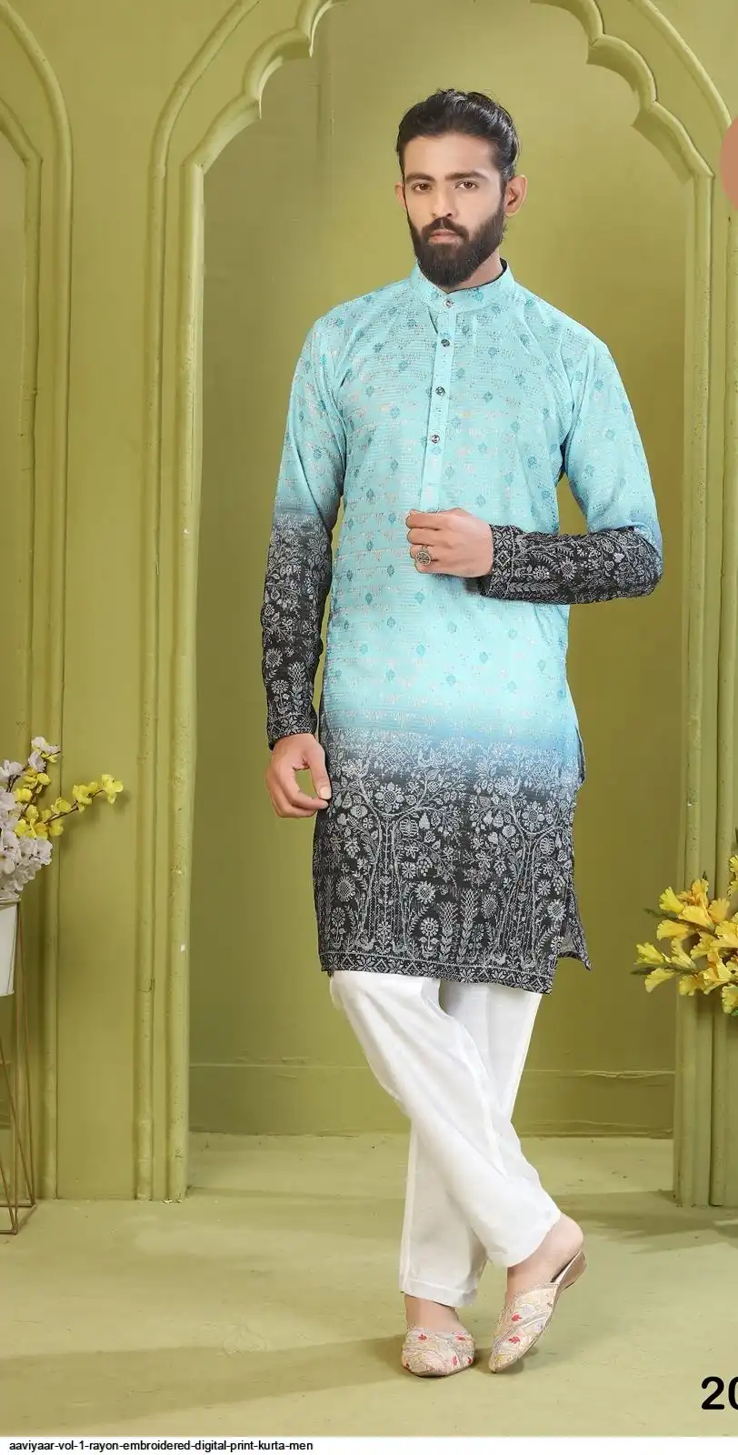 AAVIYAAR VOL 1 RAYON EMBROIDERED DIGITAL PRINT KURTA MEN 2004