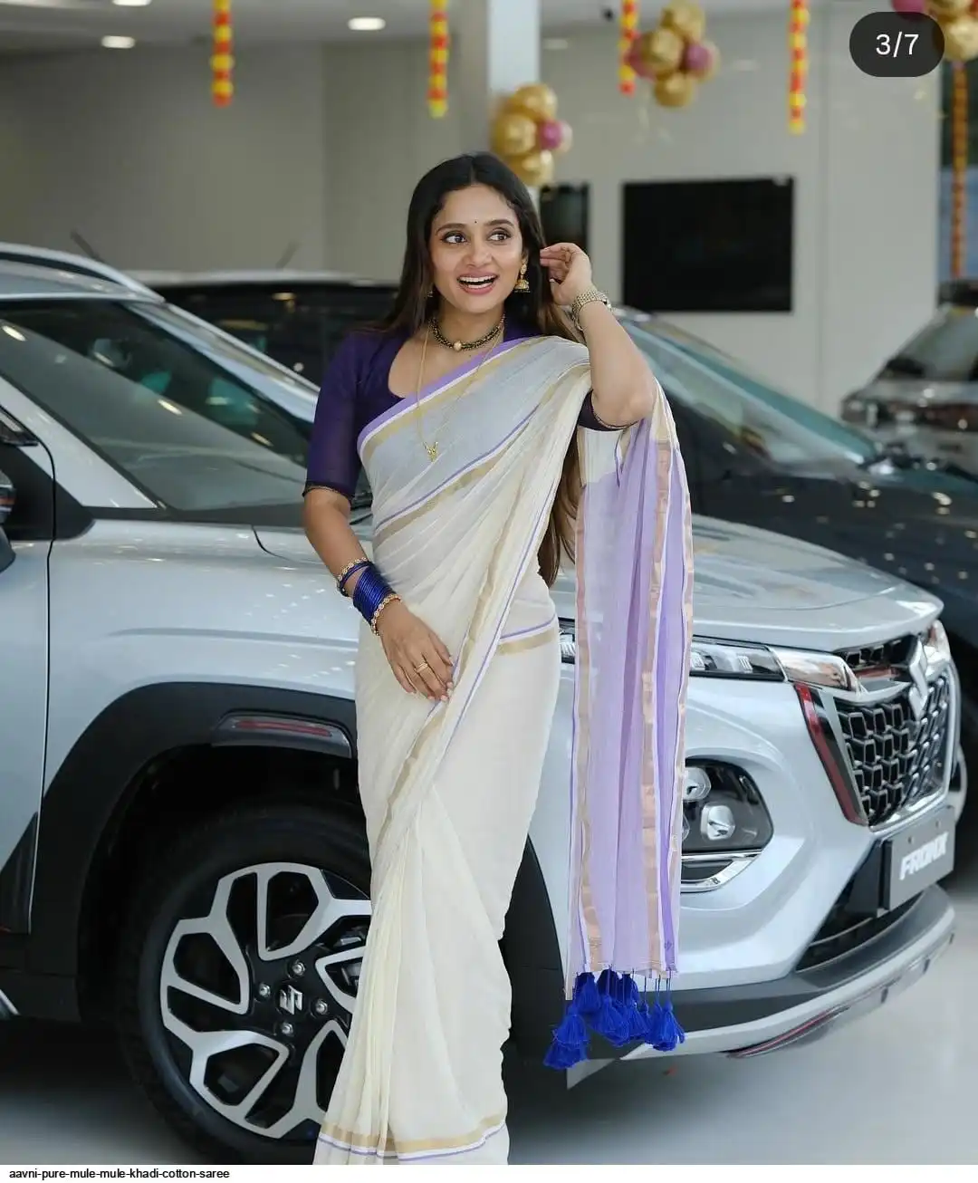 AAVNI PURE MULE MULE KHADI COTTON SAREE