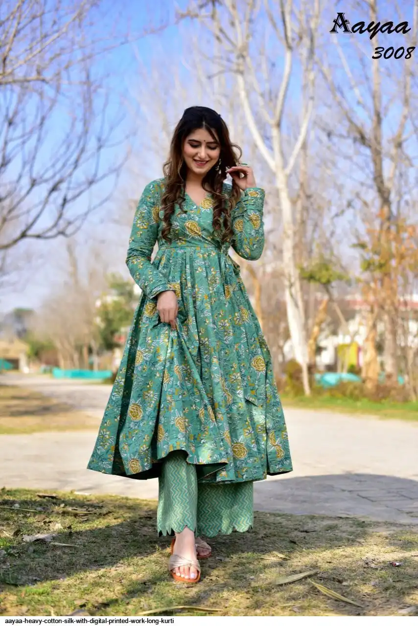 AAYAA HEAVY COTTON SILK WITH DIGITAL PRINTED WORK LONG KURTI 2