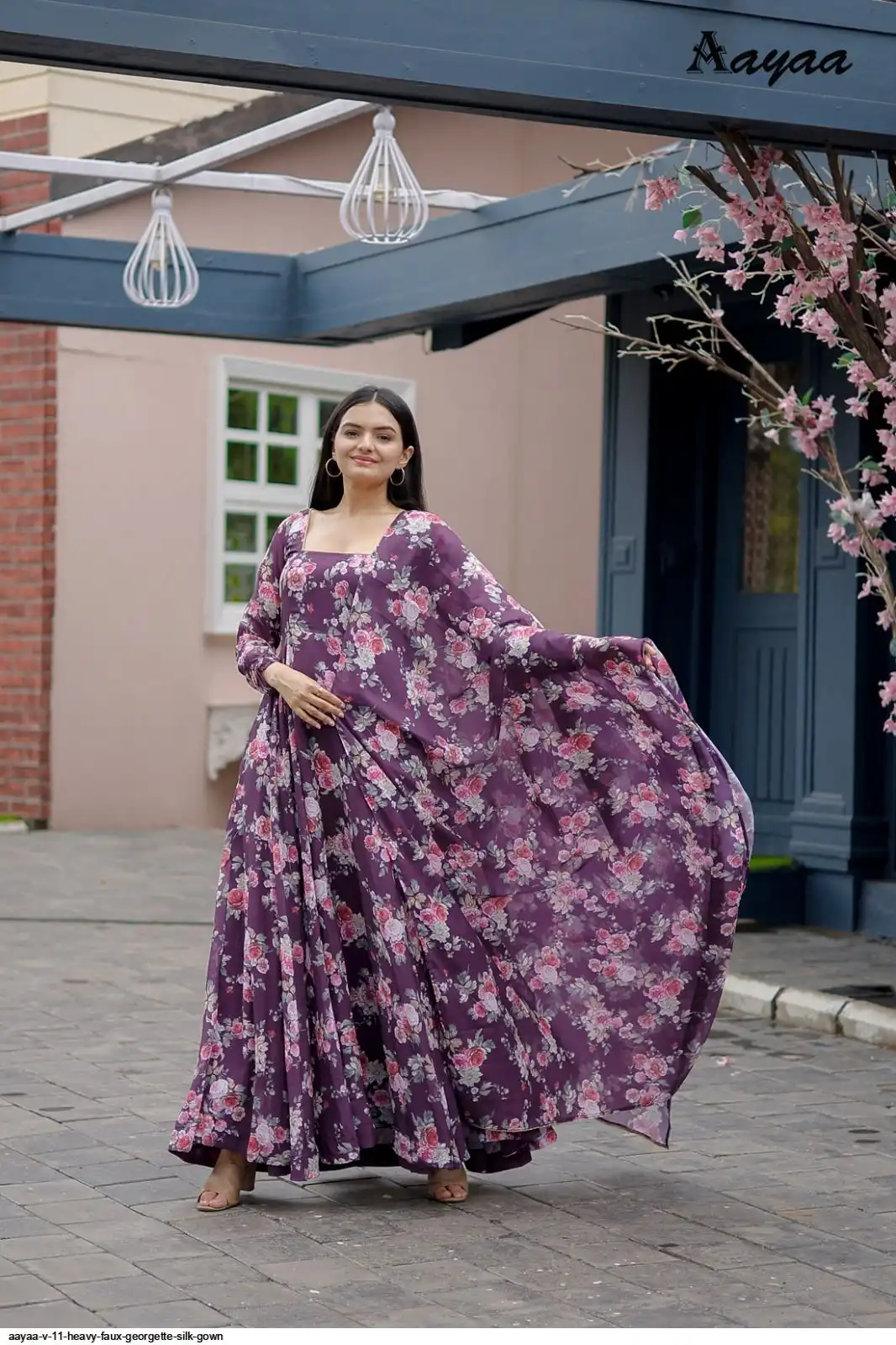 AAYAA V 11 HEAVY FAUX GEORGETTE SILK GOWN 3