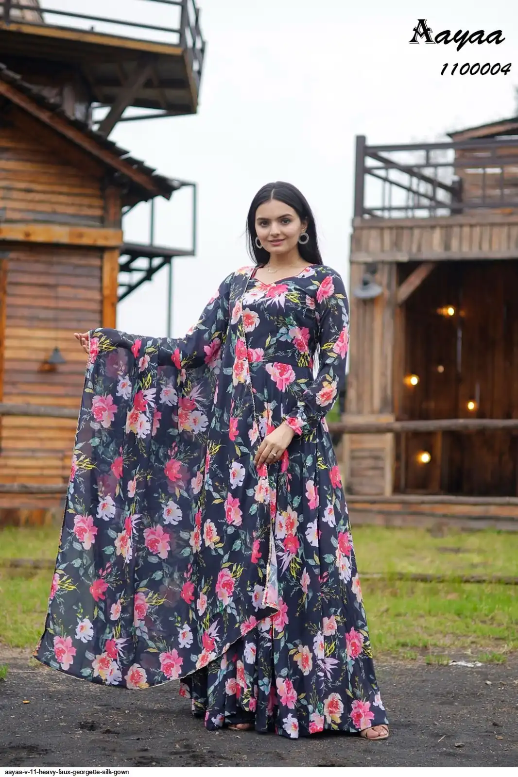 AAYAA V 11 HEAVY FAUX GEORGETTE SILK GOWN 4