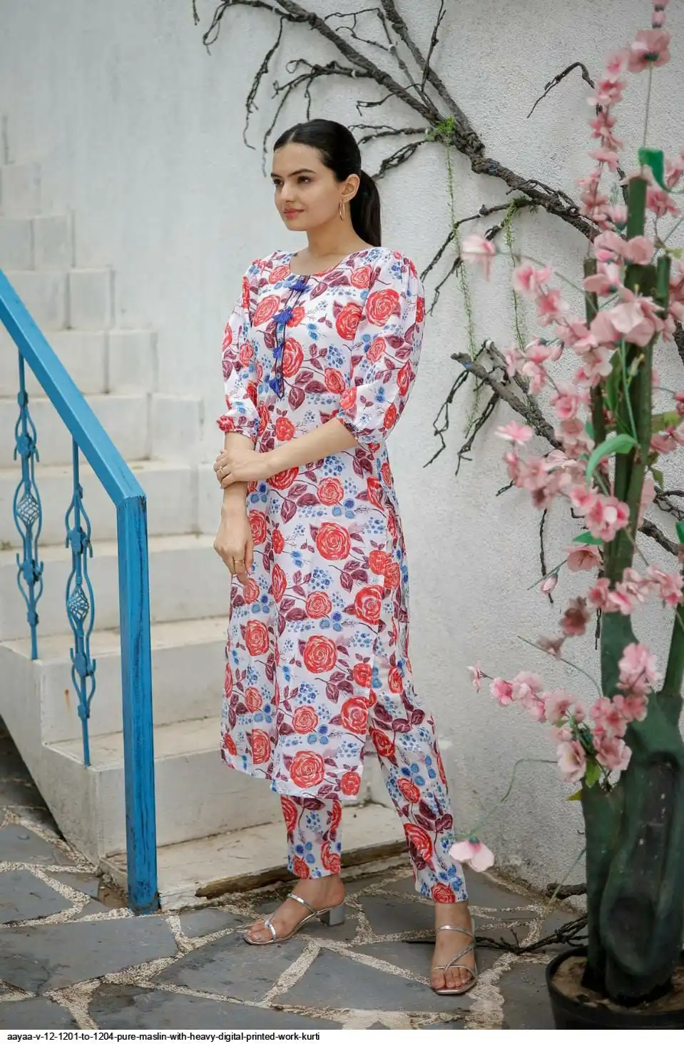 AAYAA V 12 1201 TO 1204 PURE MASLIN WITH HEAVY DIGITAL PRINTED WORK KURTI 2