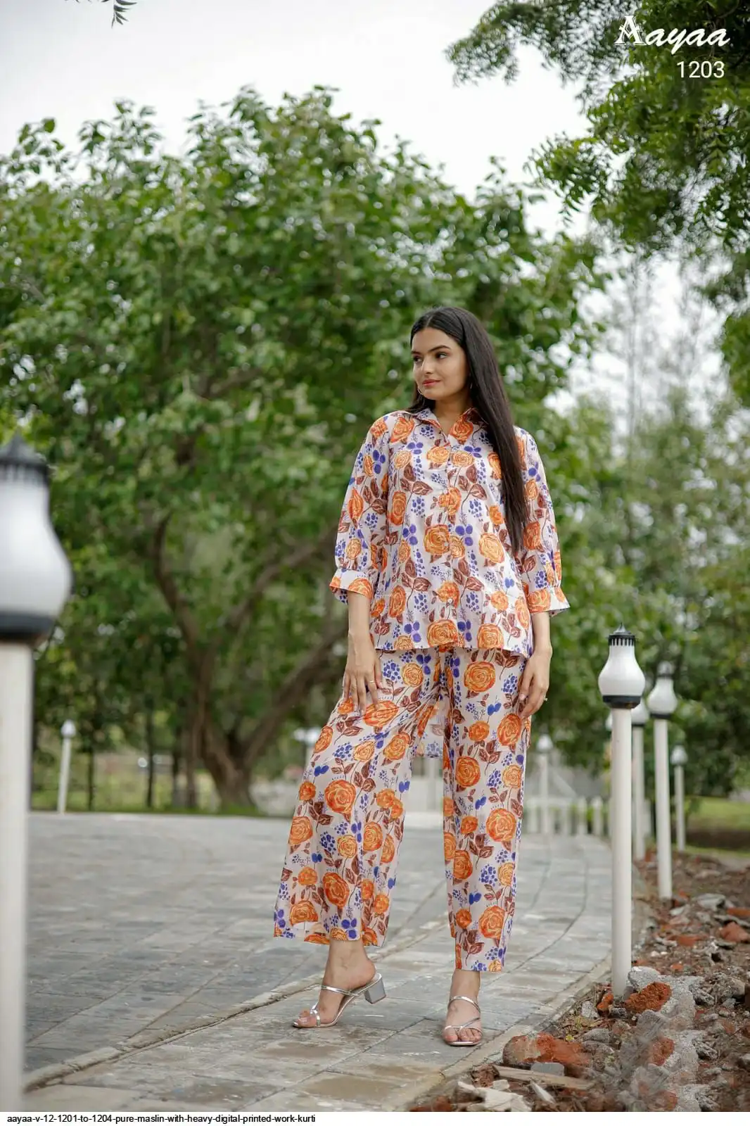 AAYAA V 12 1201 TO 1204 PURE MASLIN WITH HEAVY DIGITAL PRINTED WORK KURTI 3