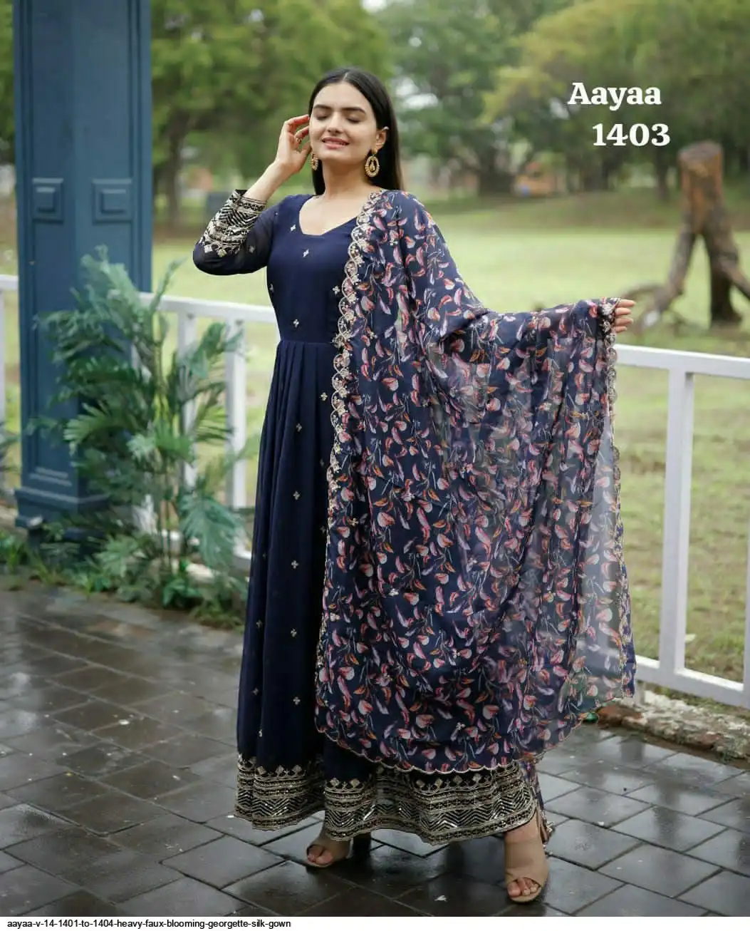 AAYAA V 14 1401 TO 1404 HEAVY FAUX BLOOMING GEORGETTE SILK GOWN 3