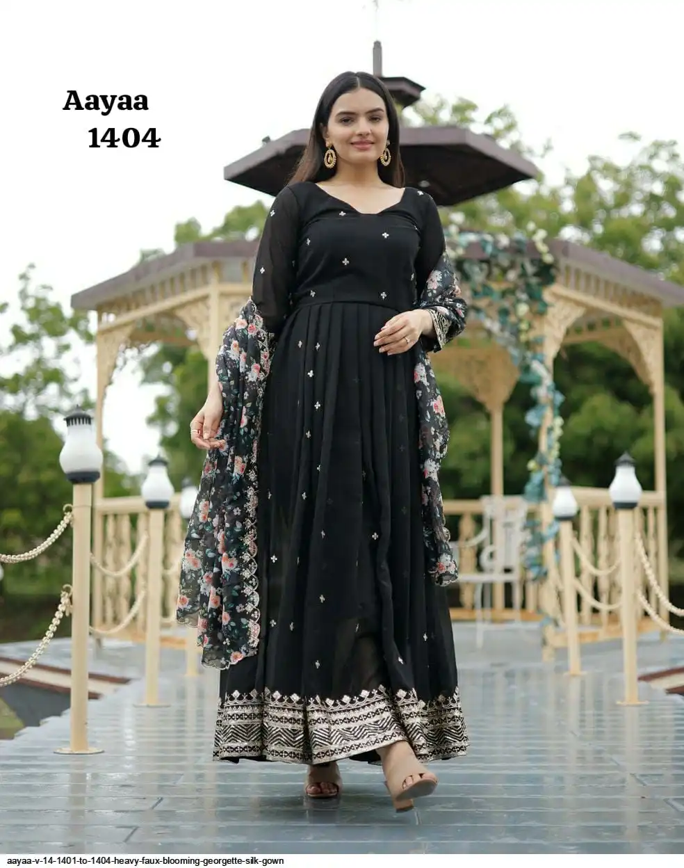 AAYAA V 14 1401 TO 1404 HEAVY FAUX BLOOMING GEORGETTE SILK GOWN 4