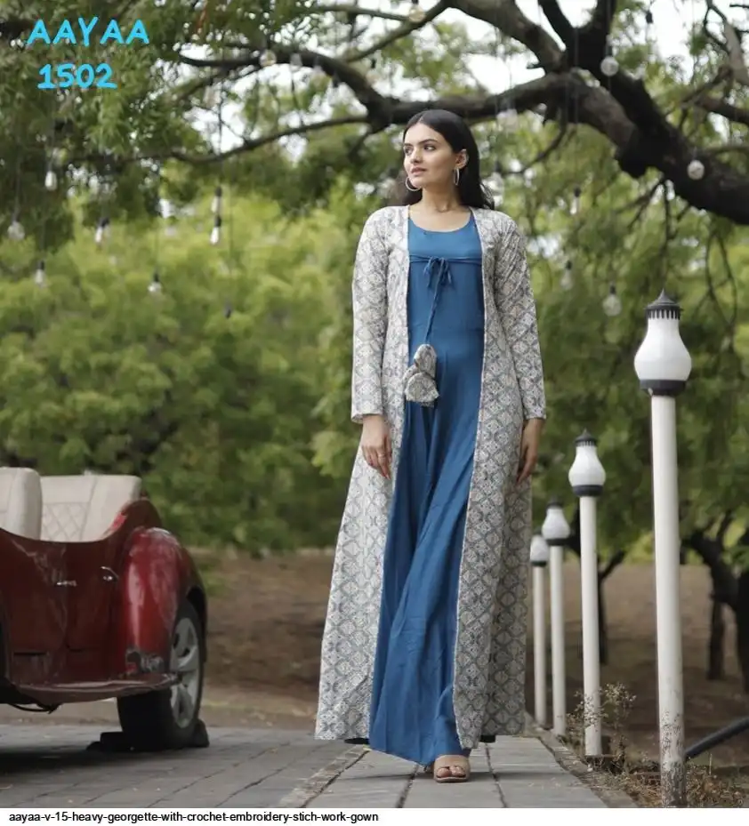 AAYAA V 15 HEAVY GEORGETTE WITH CROCHET EMBROIDERY STICH WORK GOWN 2