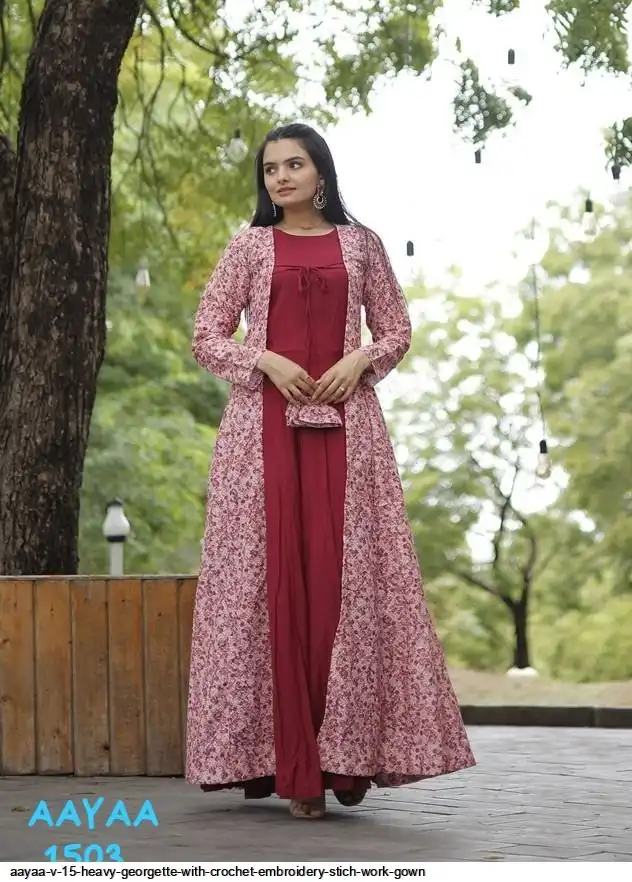AAYAA V 15 HEAVY GEORGETTE WITH CROCHET EMBROIDERY STICH WORK GOWN 3