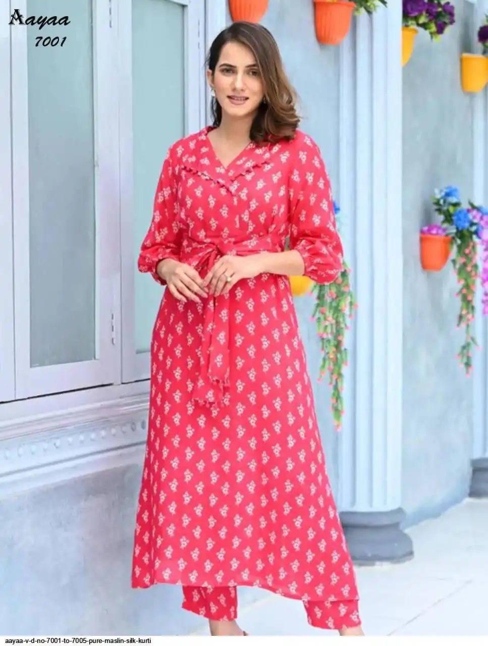 AAYAA V D NO 7001 TO 7005 PURE MASLIN SILK KURTI 1