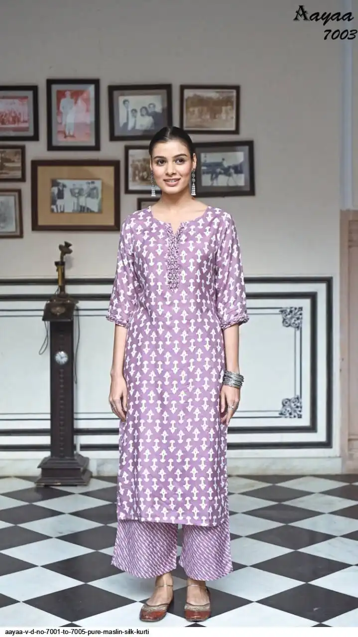 AAYAA V D NO 7001 TO 7005 PURE MASLIN SILK KURTI 3