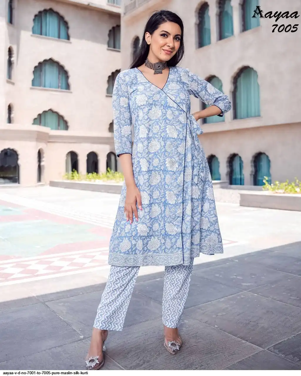 AAYAA V D NO 7001 TO 7005 PURE MASLIN SILK KURTI 5