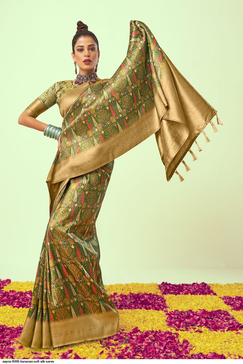 One Minute Ready To Wear Multi Color Soft Silk Fabric Saree | Vootbuy