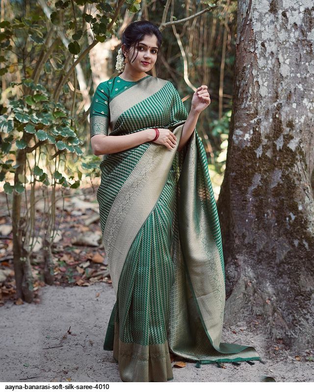 Buy Riffic Women Elegant Banarasi Soft Silk Saree with beautiful Copper  Zari work and Unstitched Blouse Piece at Amazon.in