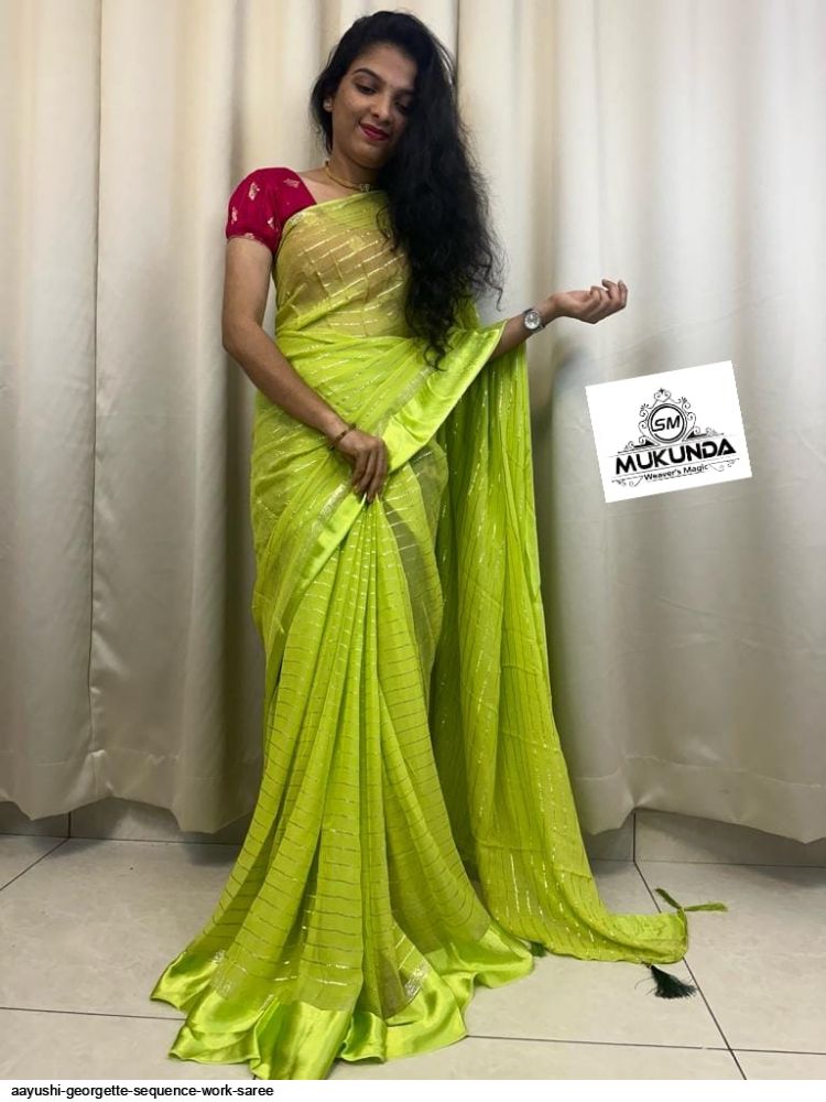 BishtHub Saree Mit Sequins - Elegante Schwarze Georgette Sari Mit Blusenteil