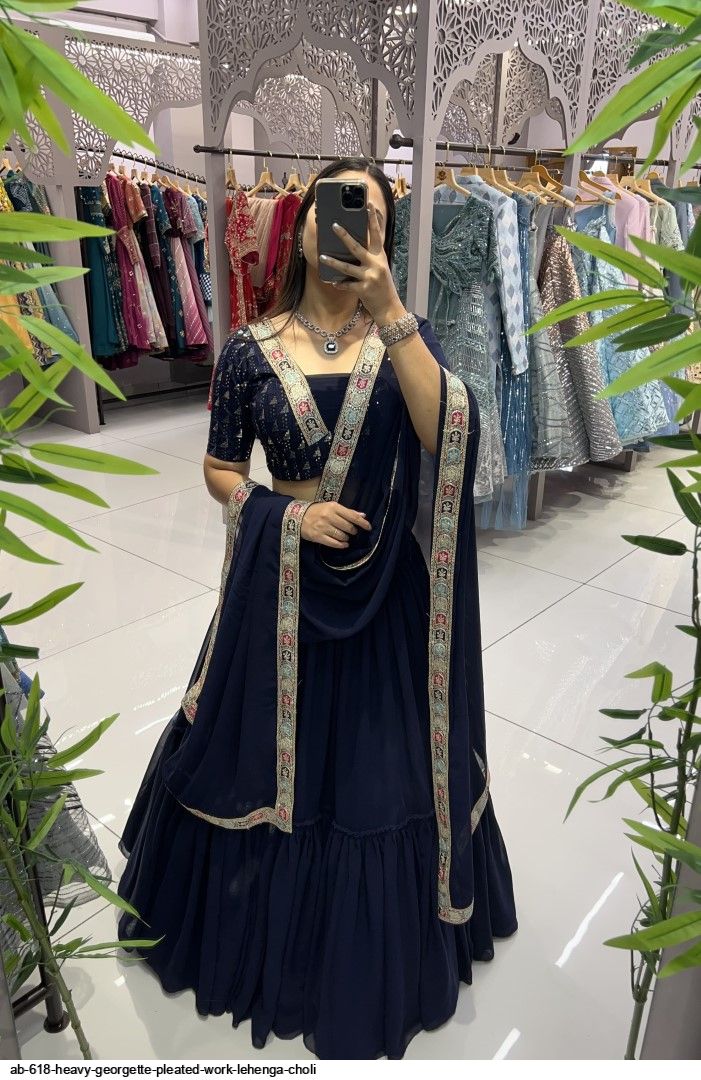 AB 618 HEAVY GEORGETTE PLEATED WORK LEHENGA CHOLI