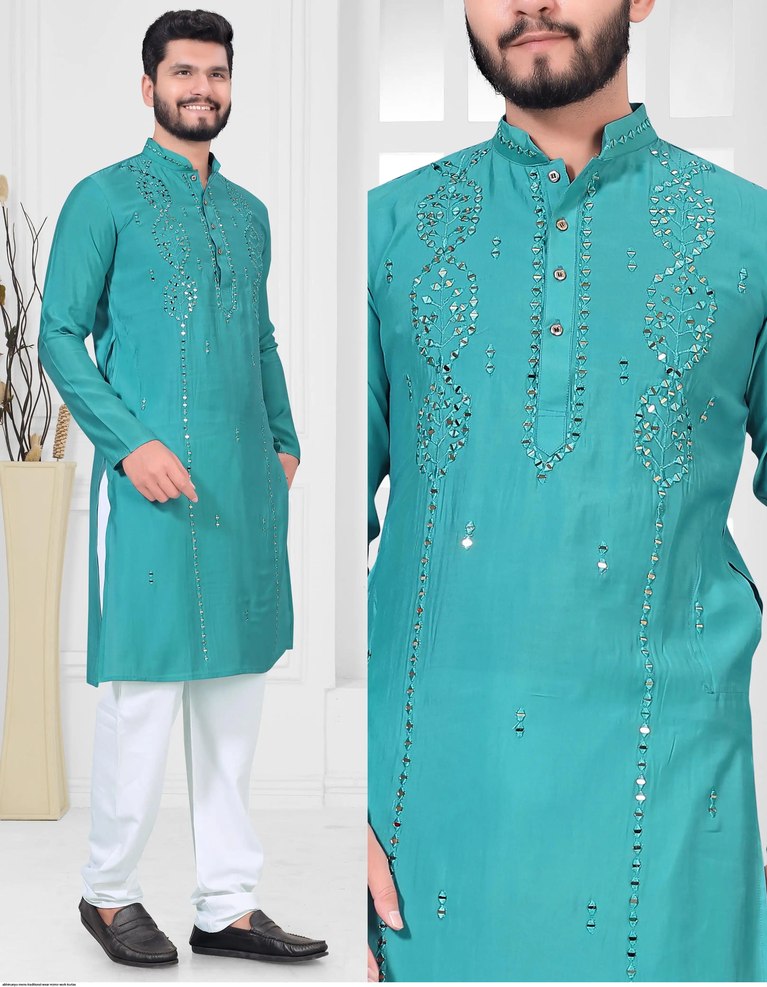 ABHIMANYU MENS TRADITIONAL WEAR MIRROR WORK KURTAS 2