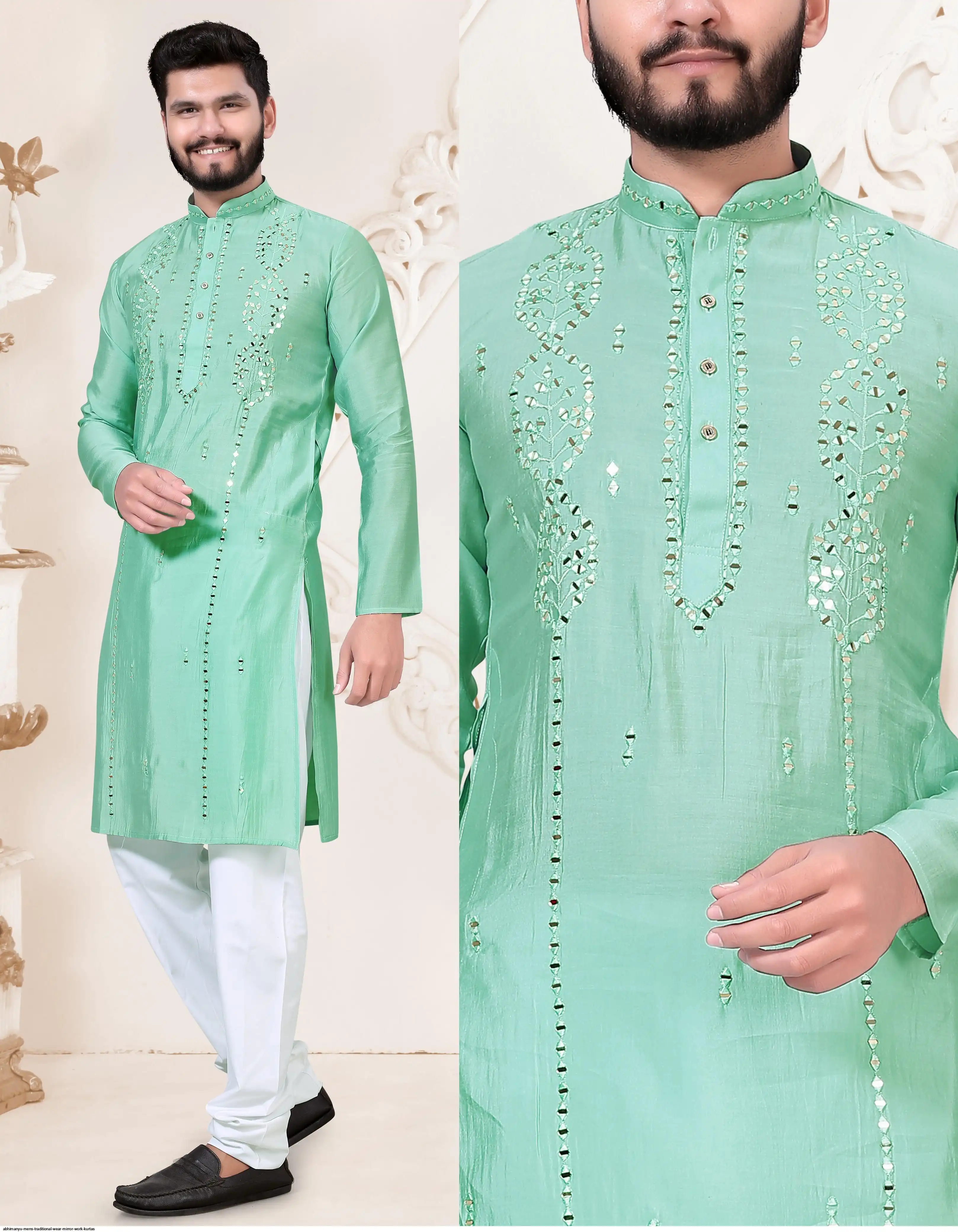 ABHIMANYU MENS TRADITIONAL WEAR MIRROR WORK KURTAS 3